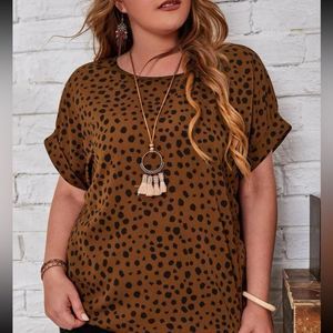 SHEIN Brown Leopard Print Short Sleeve Blouse